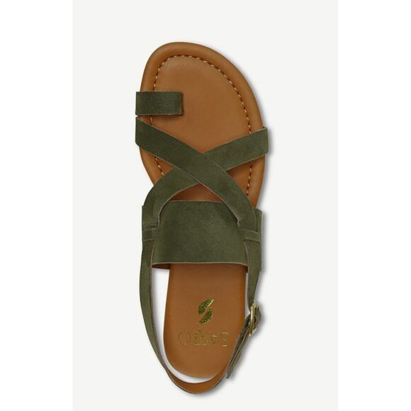 Franco Sarto Gia Suede Slip On Flat Strappy Sandals Green Women's Size 6.5 NWT - Picture 3 of 8